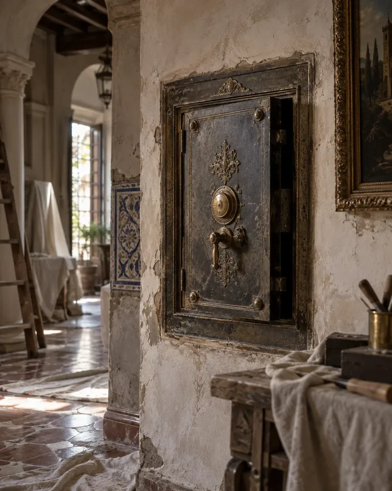 Caja fuerte antigua integrada en una vivienda histórica